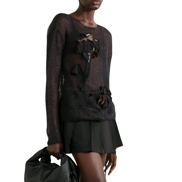 MARNI flower-patch mohair open-knit sweater Size 38 IT, S/XS US NEW - Picture 2 of 16